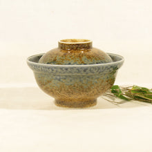 Indlæs billede til gallerivisning Retroskål/bowl med låg - blå og brun