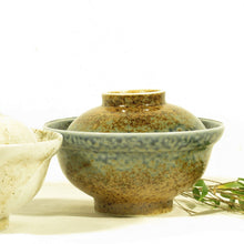 Indlæs billede til gallerivisning Retroskål/bowl med låg - blå og brun